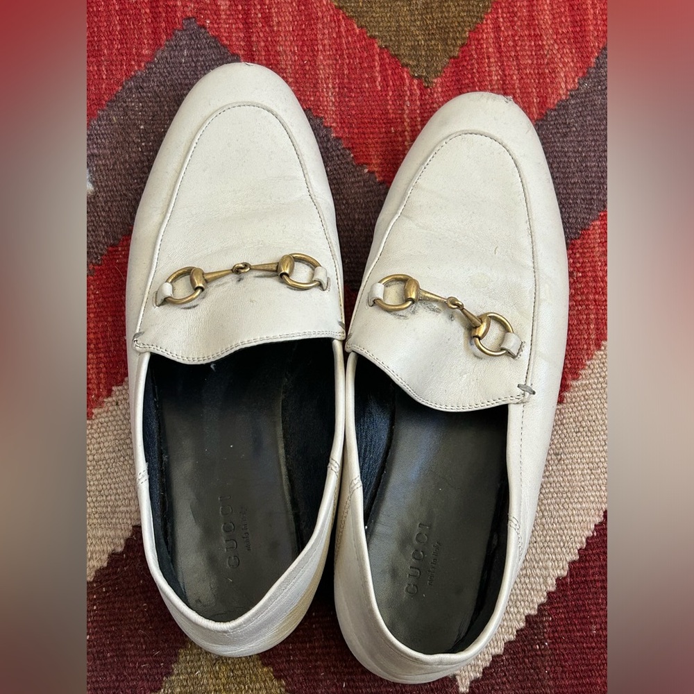 White Gucci Brixton Loafers